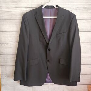 J Ferrar mens 42R Black pinstriped double breasted suit jacket Modern Fit EUC